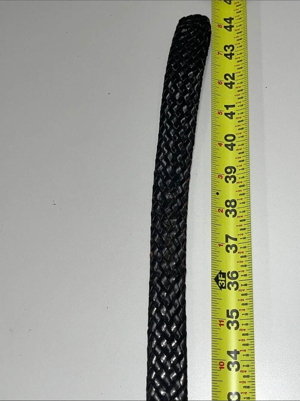 Source Unknown Black Woven Leather Belt with Brass Buckle